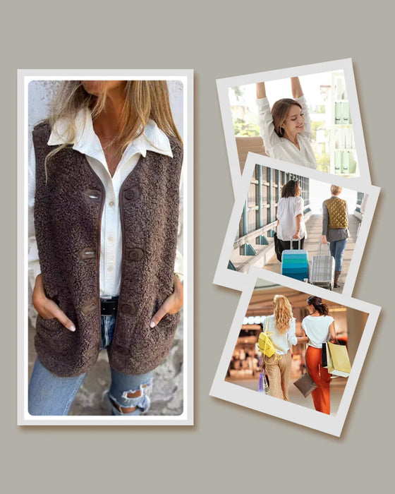 Women's Fall Button Down Short Warm Vest