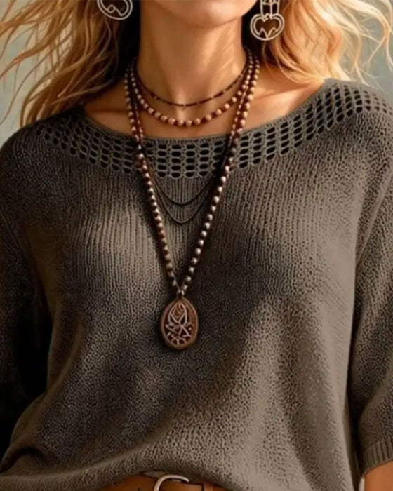Round Neck Hollow Out Pullover