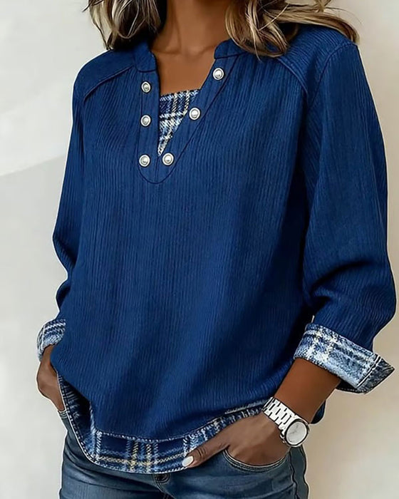 Fake Two Piece Plaid Long Sleeve Sweatshirt
