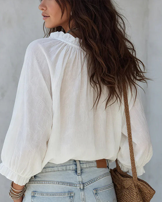 V-neck Lace Up Blouse