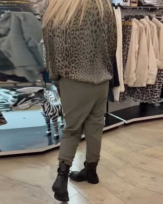 Solid color drawstring casual pants