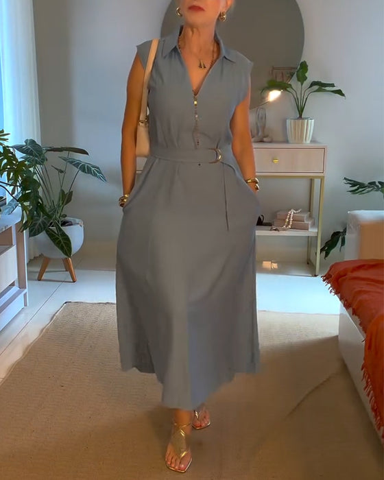 Elegant Lapel Long Dress