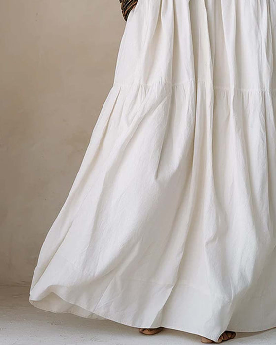 Crew Neck Full Skirt Ruched Dress