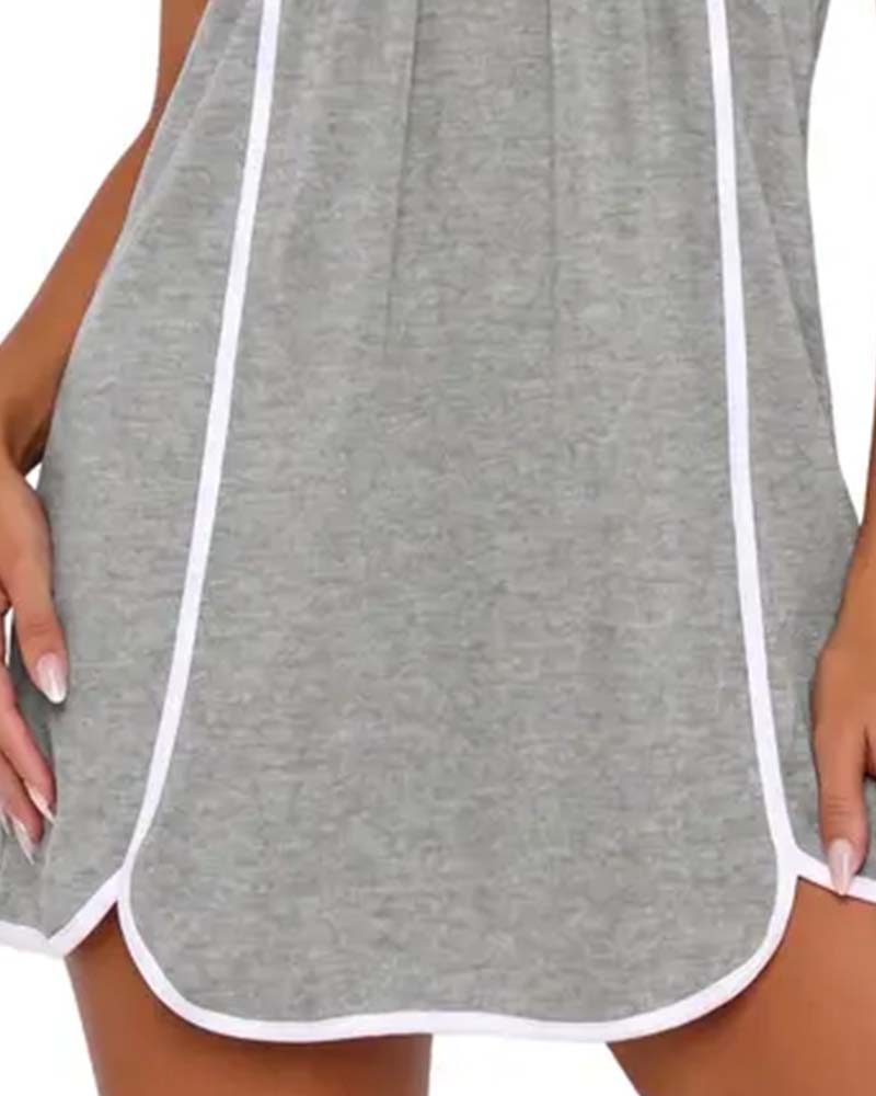 White-Trimmed Color-Blocked Sleeveless Dress