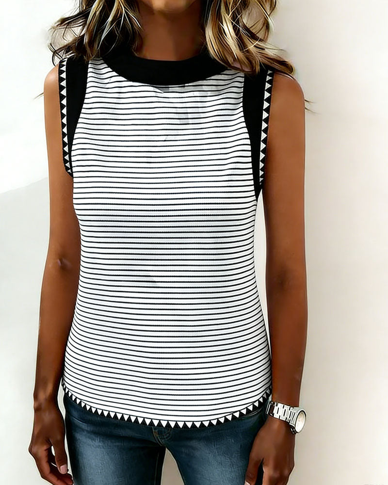 Striped Geometric Contrast Trim Sleeveless Tank Top