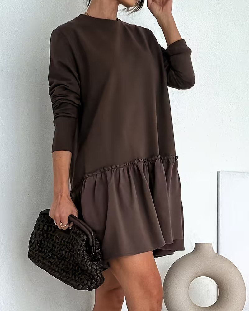 Long-Sleeved Patchwork Round Neck Dress
