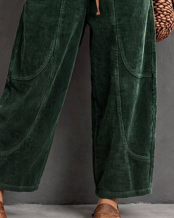 Elastic Waist Color-Block Cropped Wide-Leg Pants