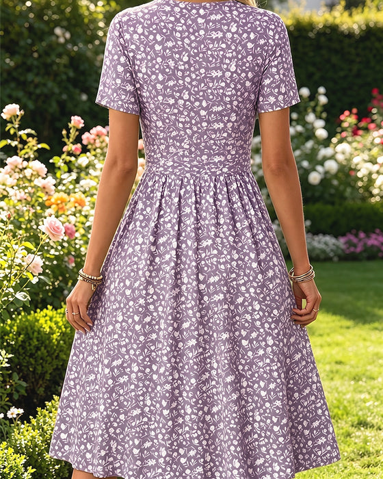V-Neck Short SleeveTiny Floral Dress