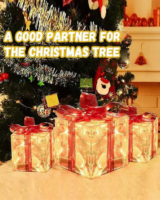 Christmas Decorations In The Form Of Glowing Gift Boxes
