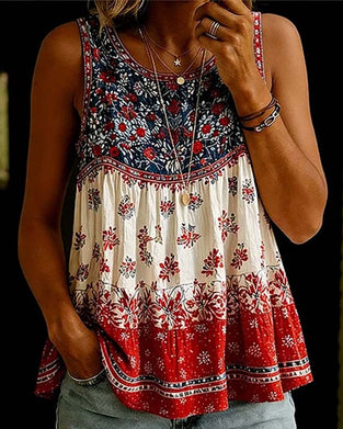 Sleeveless Crew Neck Bohemian Tank Top