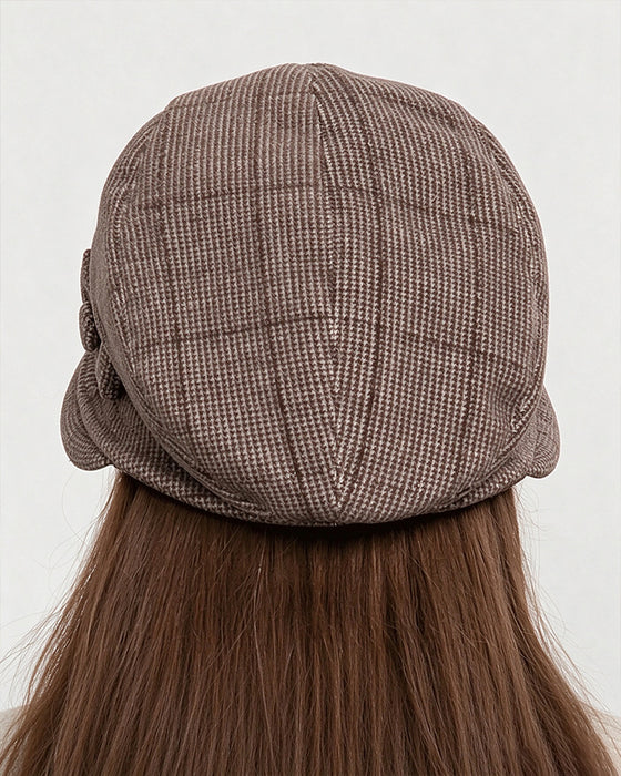 Women's Elegant Plaid Pattern Bow Decor Beret