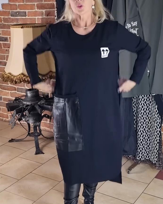 Loose Plus Size PU Paneled Dress