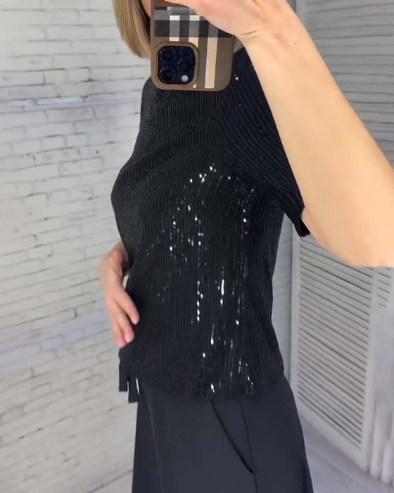 Slimming Sequined Short-Sleeved T-Shirt