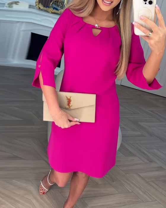 Elegant Solid Color Hollow Straight Dress