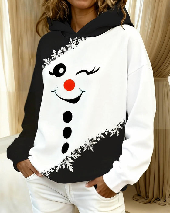 Long-Sleeved Printed Color-Blocked Hooded