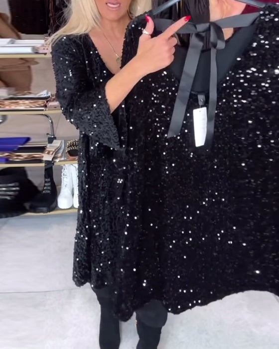 Velvet Sequined Dress With Wide Neckline