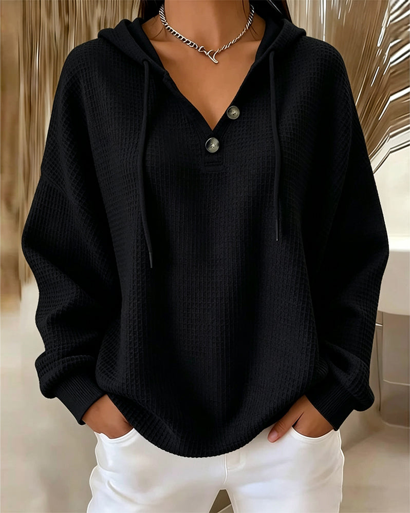 Casual Solid Color Drawstring Sweatshirt