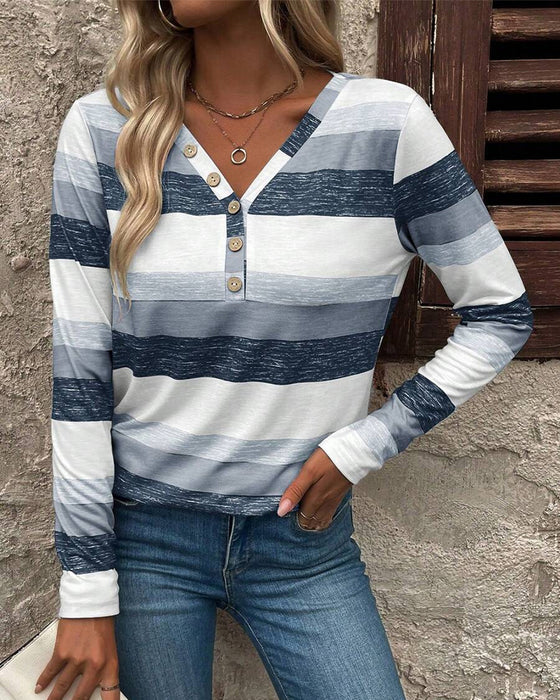 Button V-Neck Printed Top