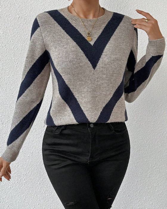 Geometric-Print Crew Neck Jumper