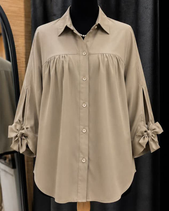 Bow Detail Casual Solid Blouse