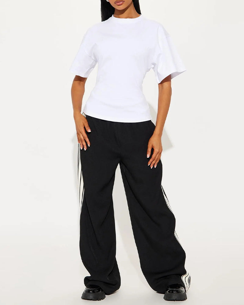 Loose Drop Shoulder Back Zip T-Shirts