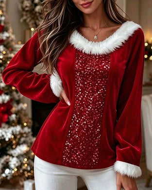 Christmas Plush Furry Collar Top