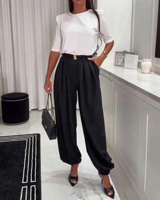High-Waisted Lantern Pants With Cinched Cuffs