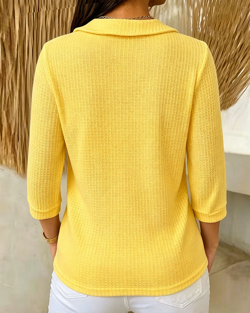 Lapel Solid Casual Top
