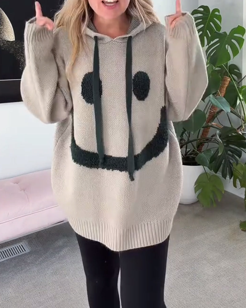 Smiley Face Loose Hooded Sweater