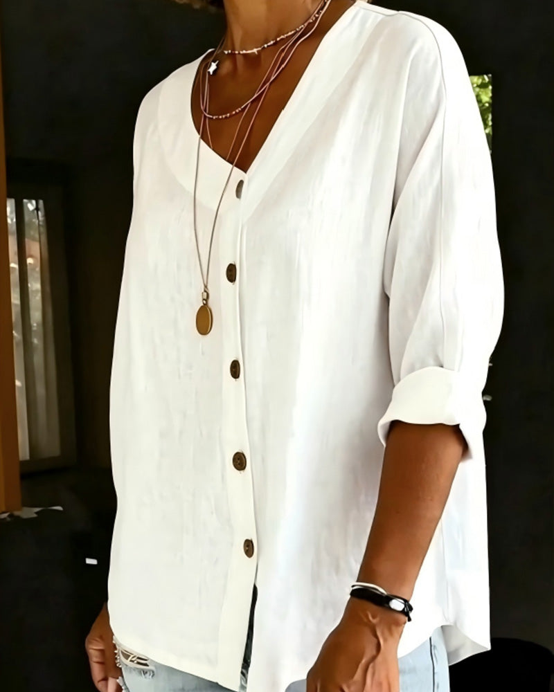 Asymmetrical Placket Solid Color Button-Front Shirt