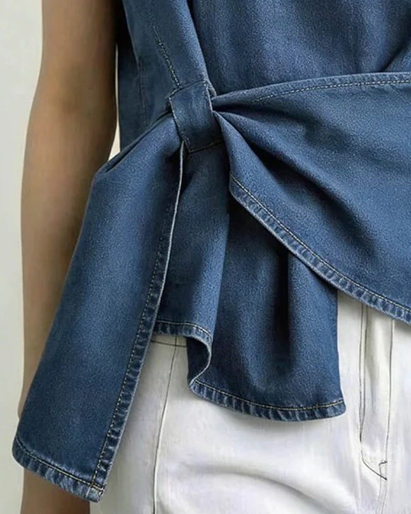 Asymmetric Tie Denim Tank Top
