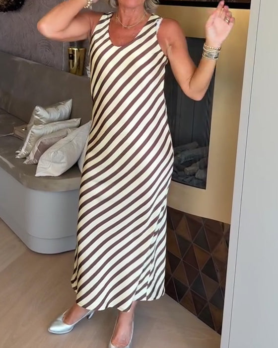 Sleeveless Stripe Sheath Maxi Dress