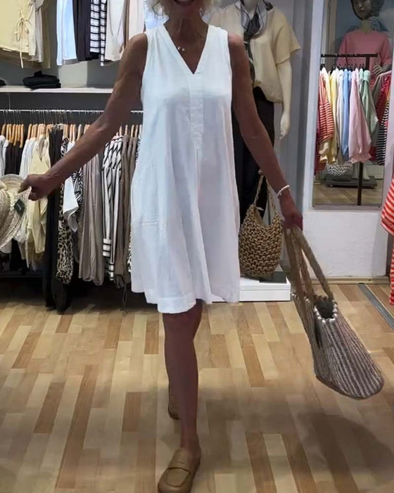 Sleeveless V-Neck Relaxed A-Line Dress
