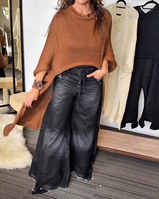 Irregular Solid Casual Pullover