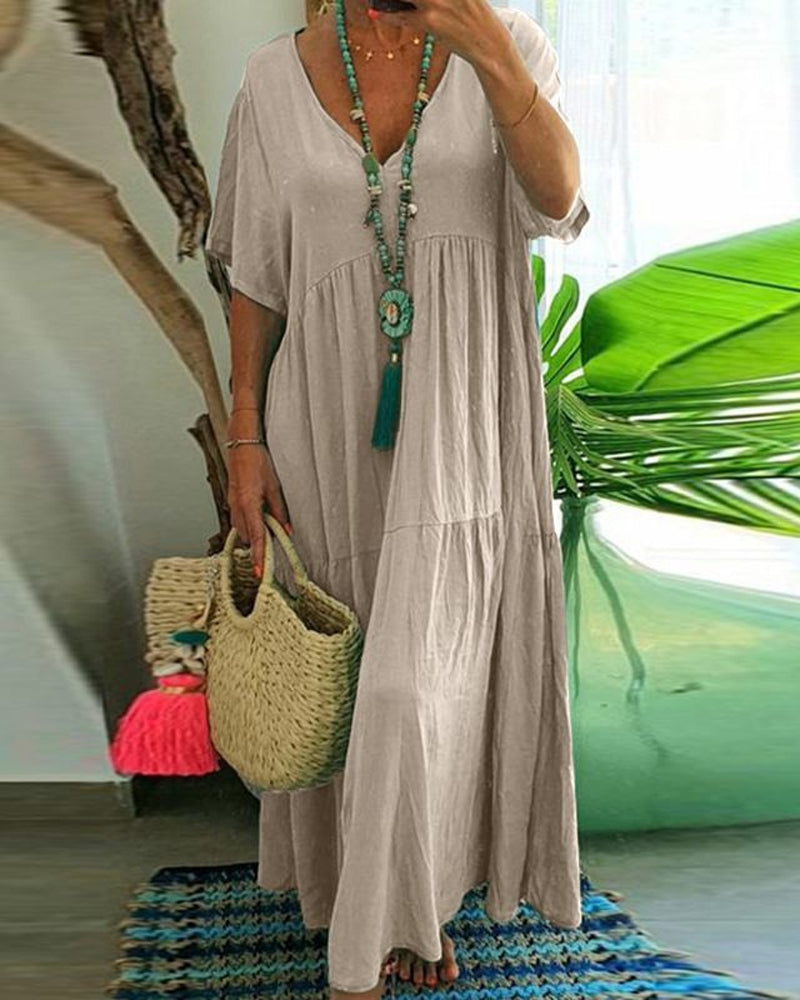 V-Neck Short Sleeve Casual Dress
