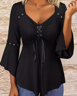 Solid Color Cross Straps Blouse