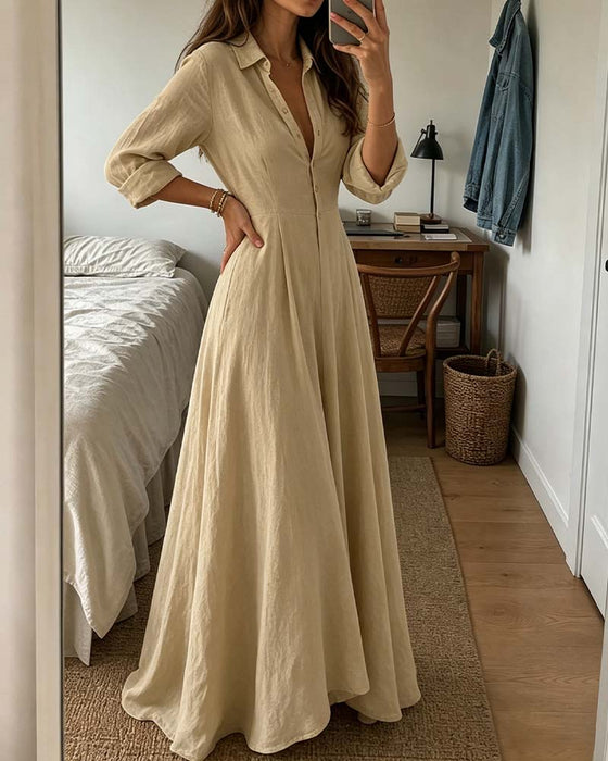 Shirt Collar Full Skirt Fitted Waist Dress