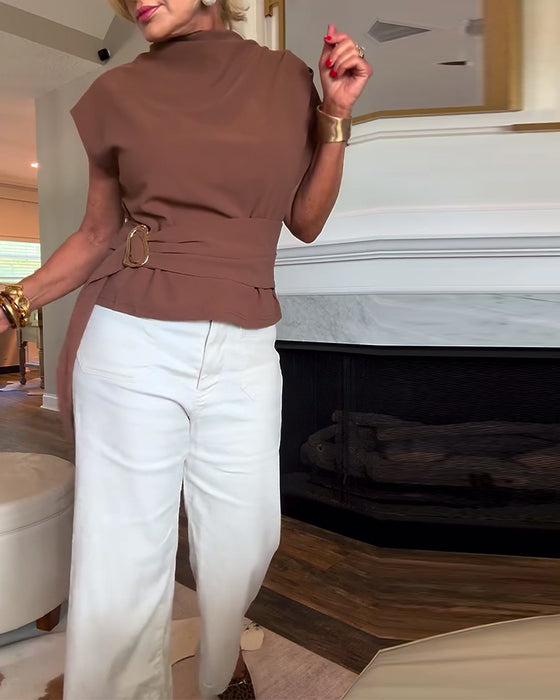 Temperament Waist Solid Color Blouse