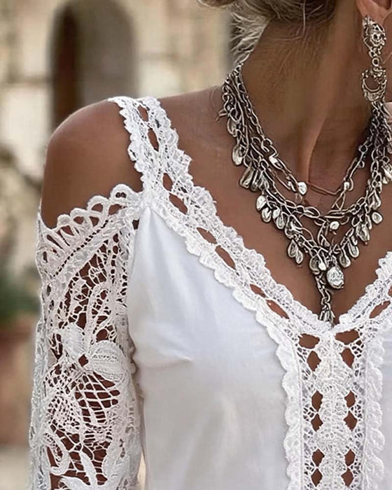 Off-Shoulder Lace Ruffle Blouse