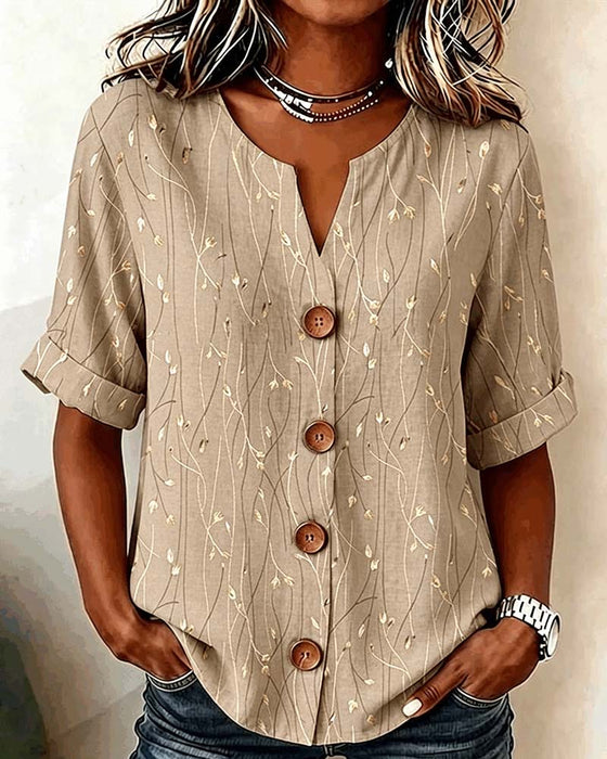 Mini V-Neck Button Casual Blouse