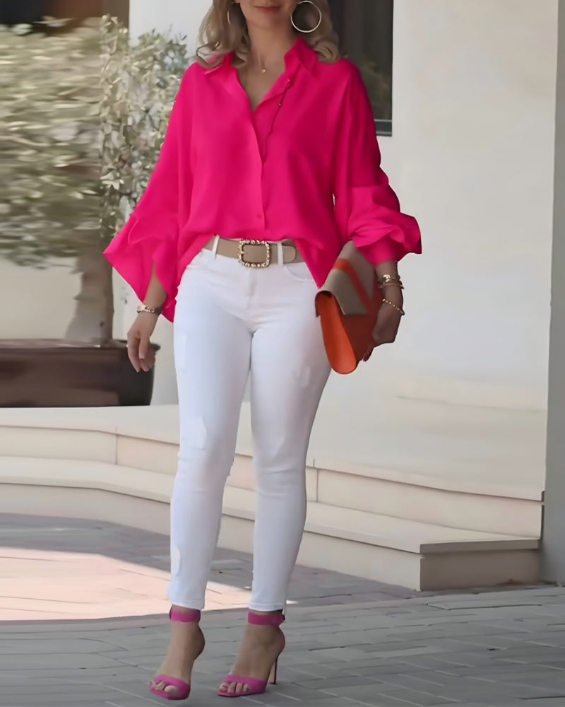 Puff Sleeve Elegant Collared Shirt