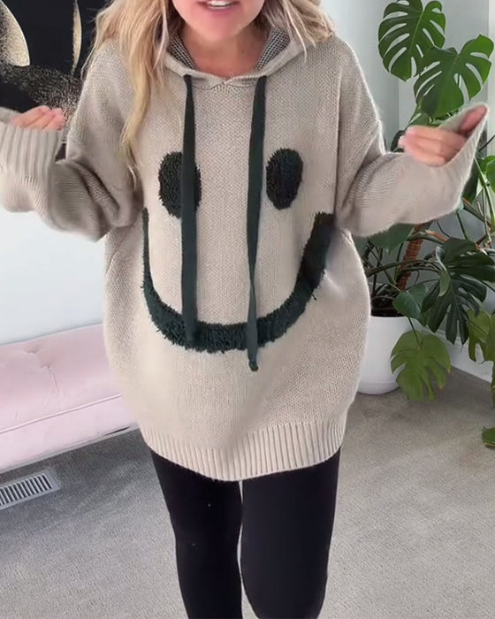 Smiley Face Loose Hooded Sweater