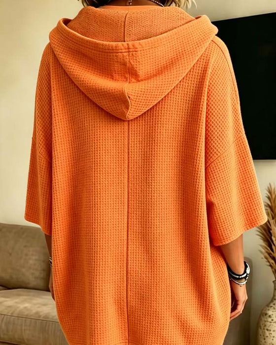 Casual Solid Color Drawstring Sweatshirt