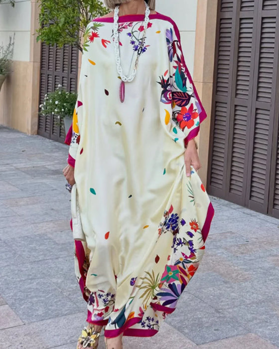 Off-Shoulder Contrast Loose Vacation Dress