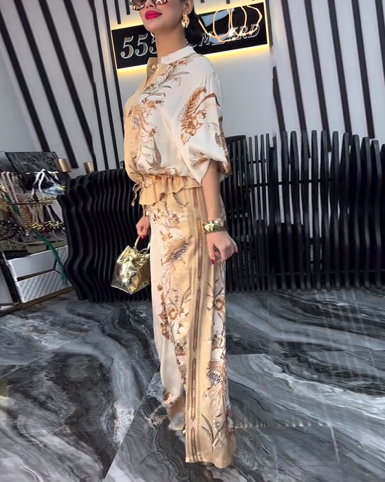 Temperament Stand Collar Zipper Wide Leg Suit