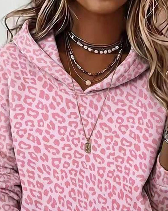 Hooded Leopard Pocket Loose Hoodie