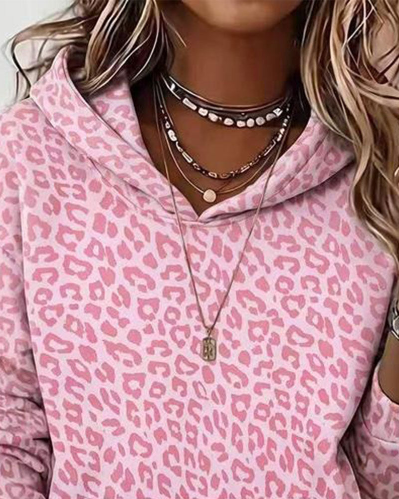 Hooded Leopard Pocket Loose Hoodie