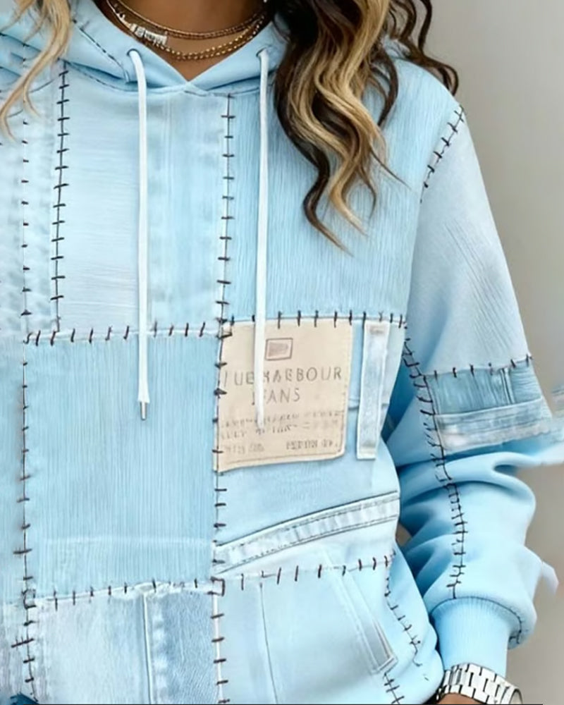 Loose-Fitting Color-Blocked Hoodie