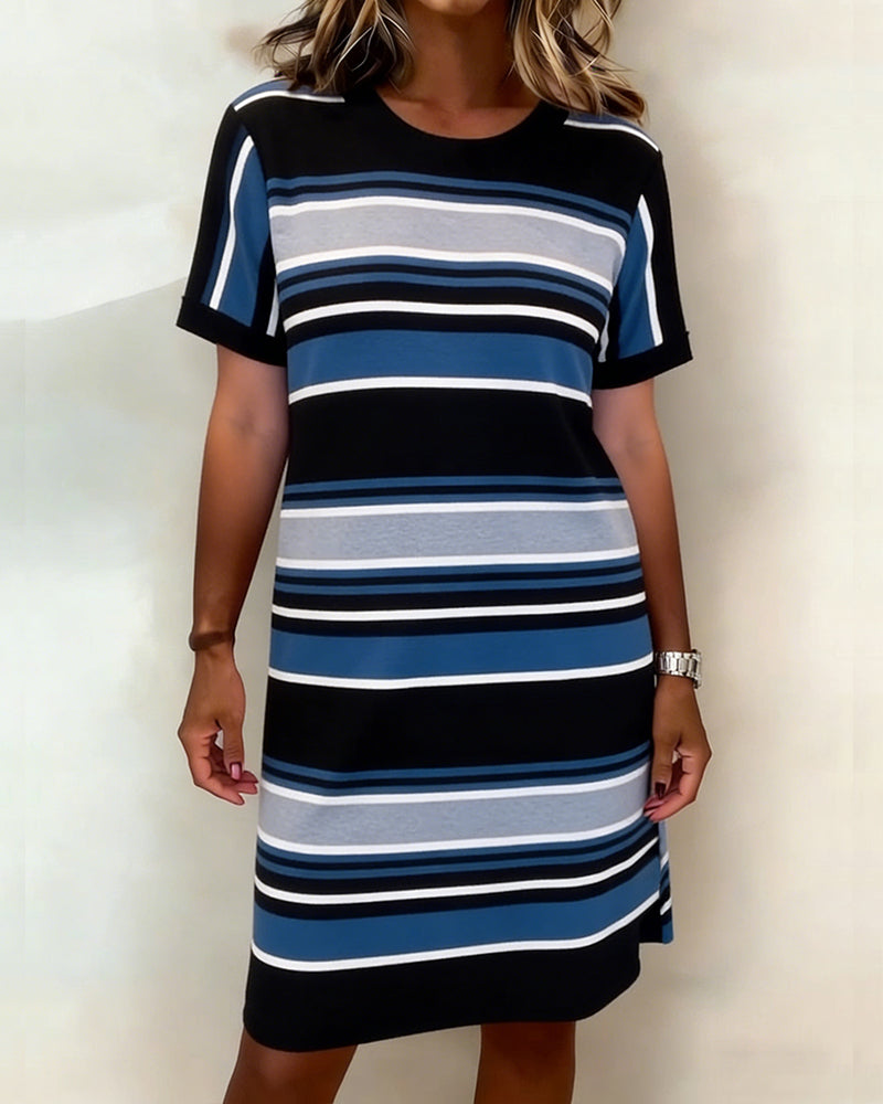 Casual Round Neck Striped Dress