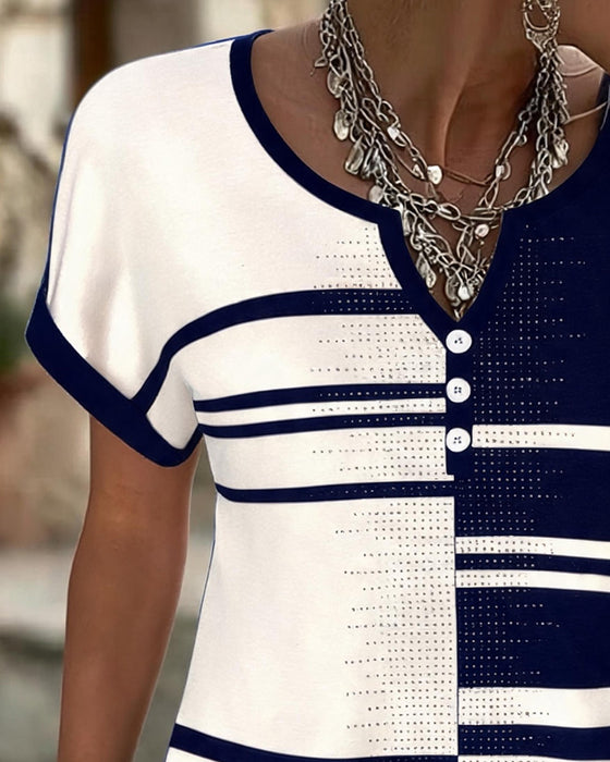 Color Block Striped V-Neck T-Shirt